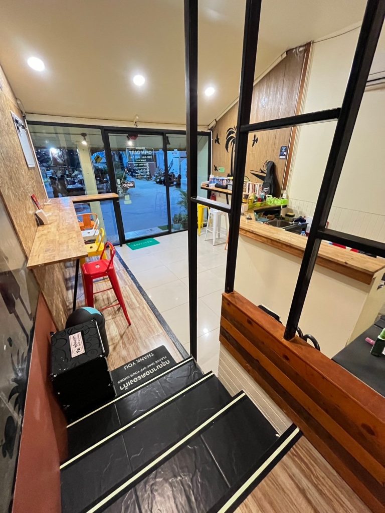 A view of the hostel lobby as seen from the living room