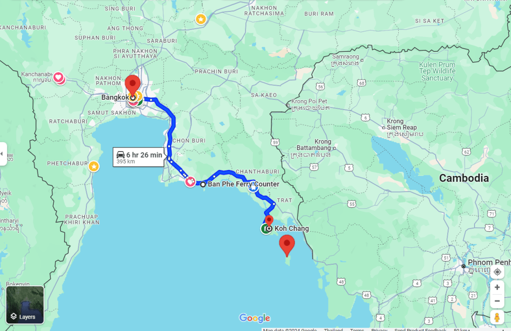 Map. Bangkok - Samet - Koh Chang