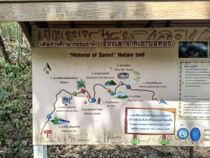 An image of the map signage at the Koh Samet Nature Trail. Showing the route and landmarks along the way