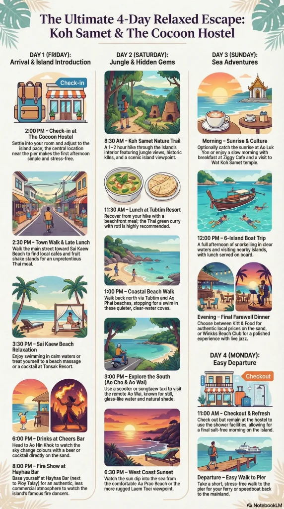 Infographic of 4 day Koh Samet itinerary Infographic of 4 day Koh Samet itinerary