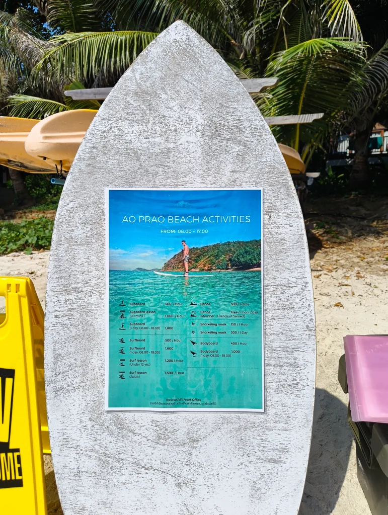 Price list for watersports at Ao Phrao Koh Samet Price list for watersports at Ao Phrao Koh Samet